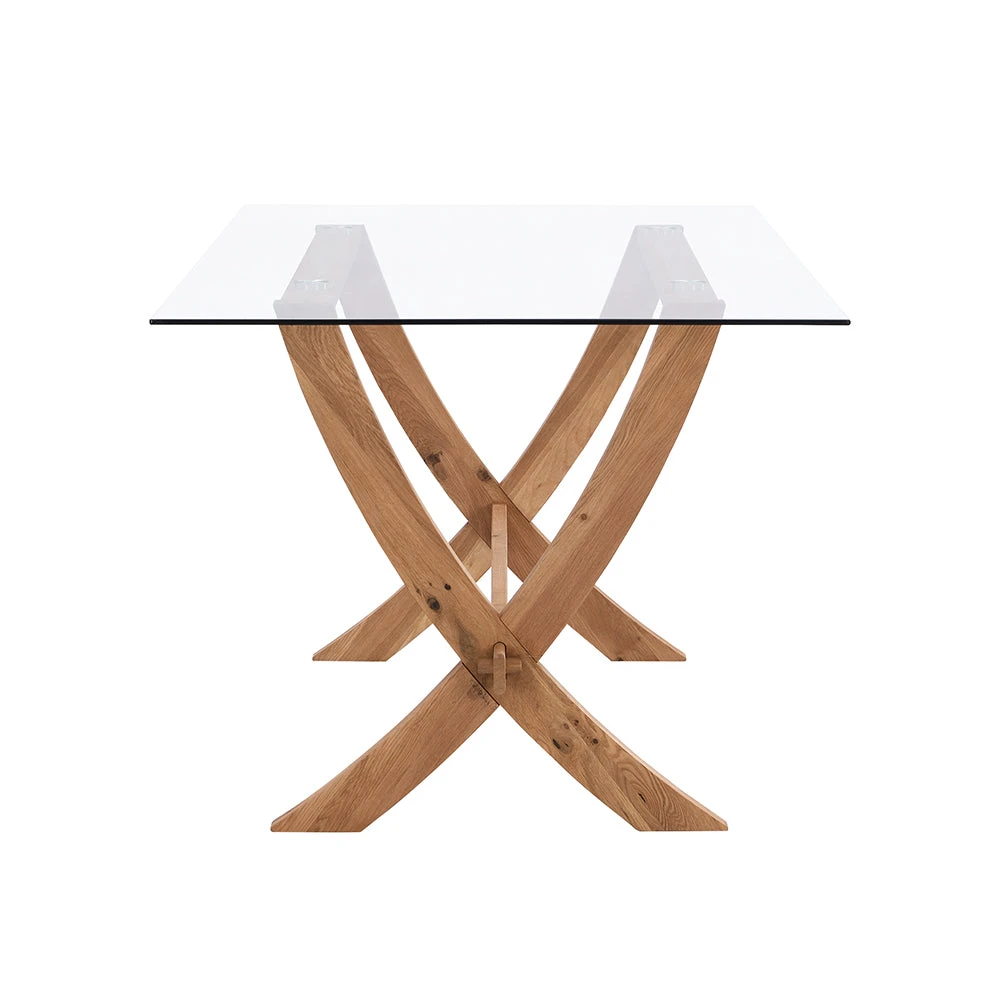 Lugano 160cm Rectangular Glass Top Solid Oak Legs Dining Table 4 Lugano 160cm Rectangular Glass Top Solid Oak Legs Dining Table - Image 4