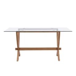 Lugano 160cm Rectangular Glass Top Solid Oak Legs Dining Table 14 Lugano 160cm Rectangular Glass Top Solid Oak Legs Dining Table -Best Furniture Shop BSD 088 4