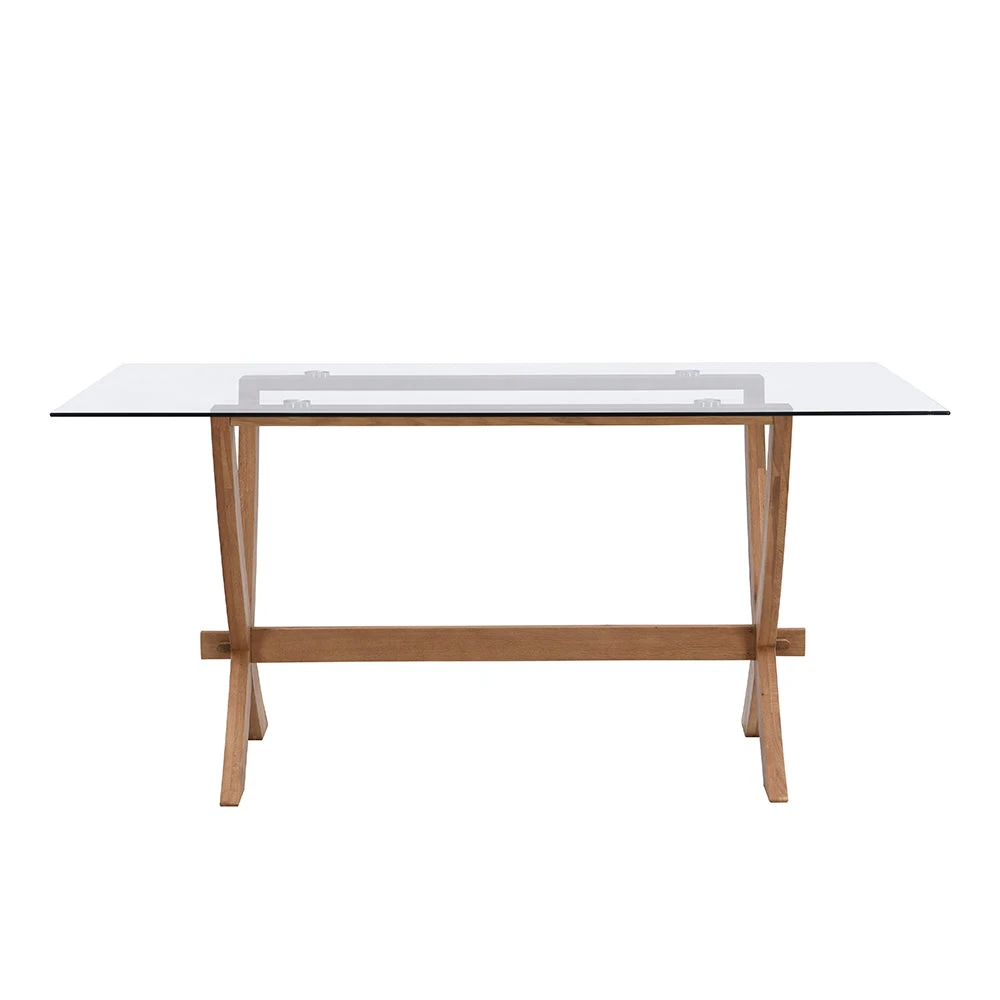Lugano 160cm Rectangular Glass Top Solid Oak Legs Dining Table 6 Lugano 160cm Rectangular Glass Top Solid Oak Legs Dining Table - Image 6
