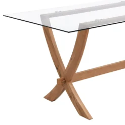Lugano 160cm Rectangular Glass Top Solid Oak Legs Dining Table 15 Lugano 160cm Rectangular Glass Top Solid Oak Legs Dining Table -Best Furniture Shop BSD 088 detail1