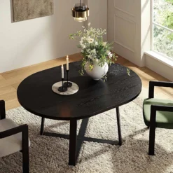 BERN Extending Round Dining Table With Metal Legs, Black
