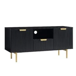 Richmond Ridged 120cm Wide TV Media Unit, Matte Black 15 Richmond Ridged 120cm Wide TV Media Unit, Matte Black -Best Furniture Shop BSD 106 BLACK WB2