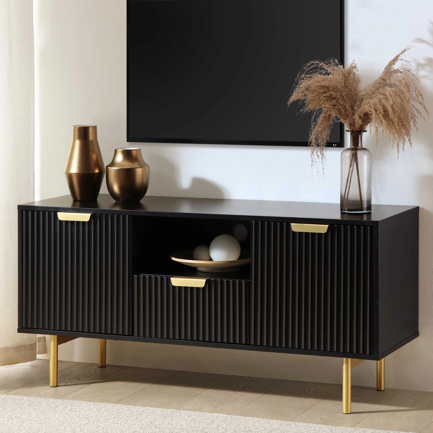 Richmond Ridged 120cm Wide TV Media Unit, Matte Black 1 Richmond Ridged 120cm Wide TV Media Unit, Matte Black