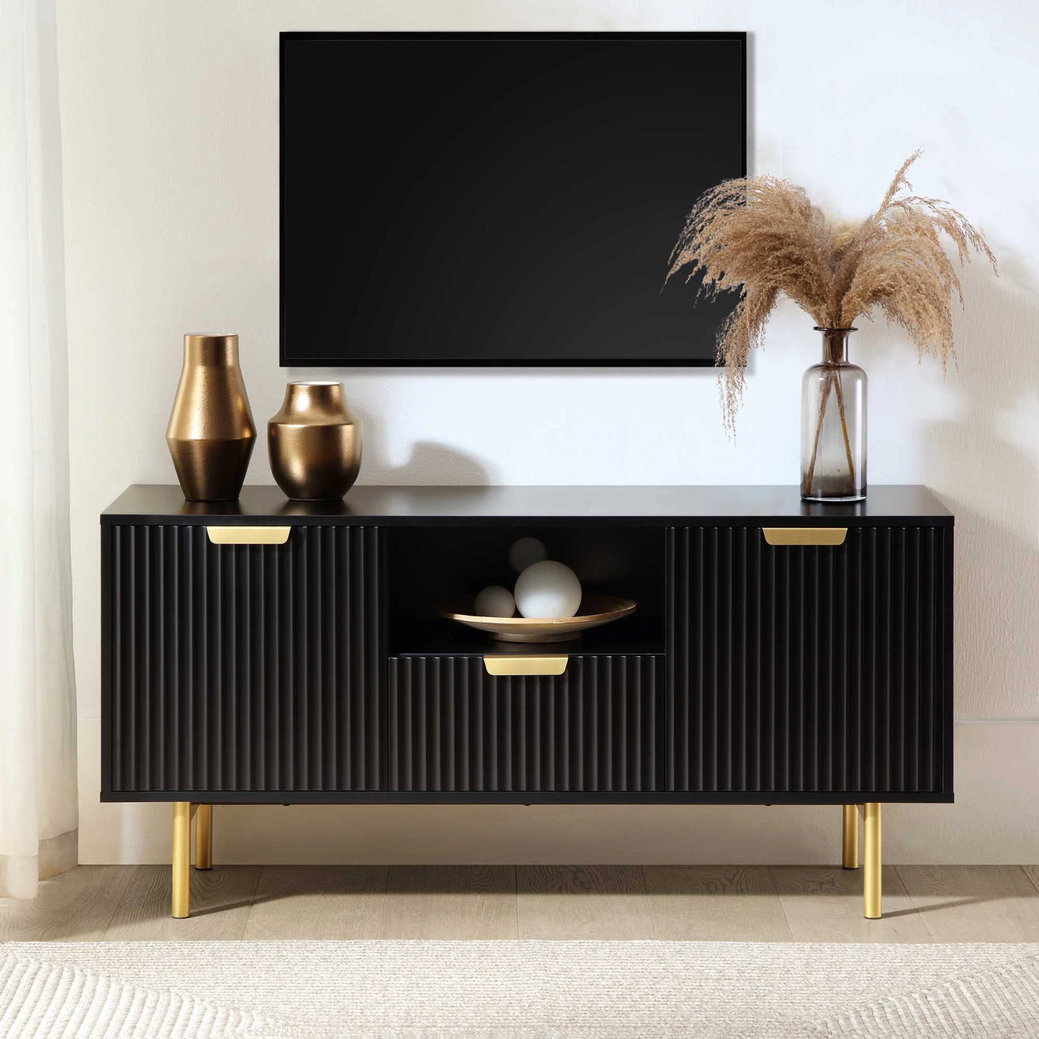 Richmond Ridged 120cm Wide TV Media Unit, Matte Black 2 Richmond Ridged 120cm Wide TV Media Unit, Matte Black - Image 2