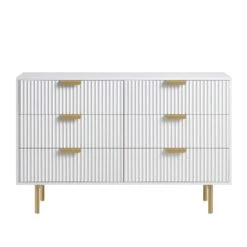 Richmond Ridged Wide Chest Of 6 Drawers, Matte White -Best Furniture Shop BSD 107 WHITE WB1