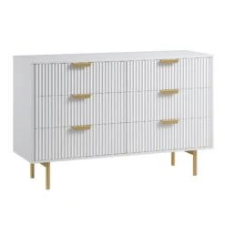 Richmond Ridged Wide Chest Of 6 Drawers, Matte White -Best Furniture Shop BSD 107 WHITE WB2