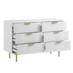 Richmond Ridged Wide Chest Of 6 Drawers, Matte White -Best Furniture Shop BSD 107 WHITE WB3