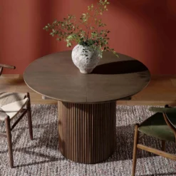 Maru Round 4-6 Seater Extending Oak Pedestal Dining Table, Silver Oak -Best Furniture Shop BSD 135 SILK scene3