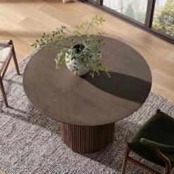Maru Round 4-6 Seater Extending Oak Pedestal Dining Table, Silver Oak -Best Furniture Shop BSD 135 SILK scene4
