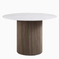 Maru Ceramic Top Silver Oak Pedestal Round Dining Table -Best Furniture Shop BSD 137 SILK WB1