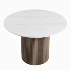 Maru Ceramic Top Silver Oak Pedestal Round Dining Table -Best Furniture Shop BSD 137 SILK WB2