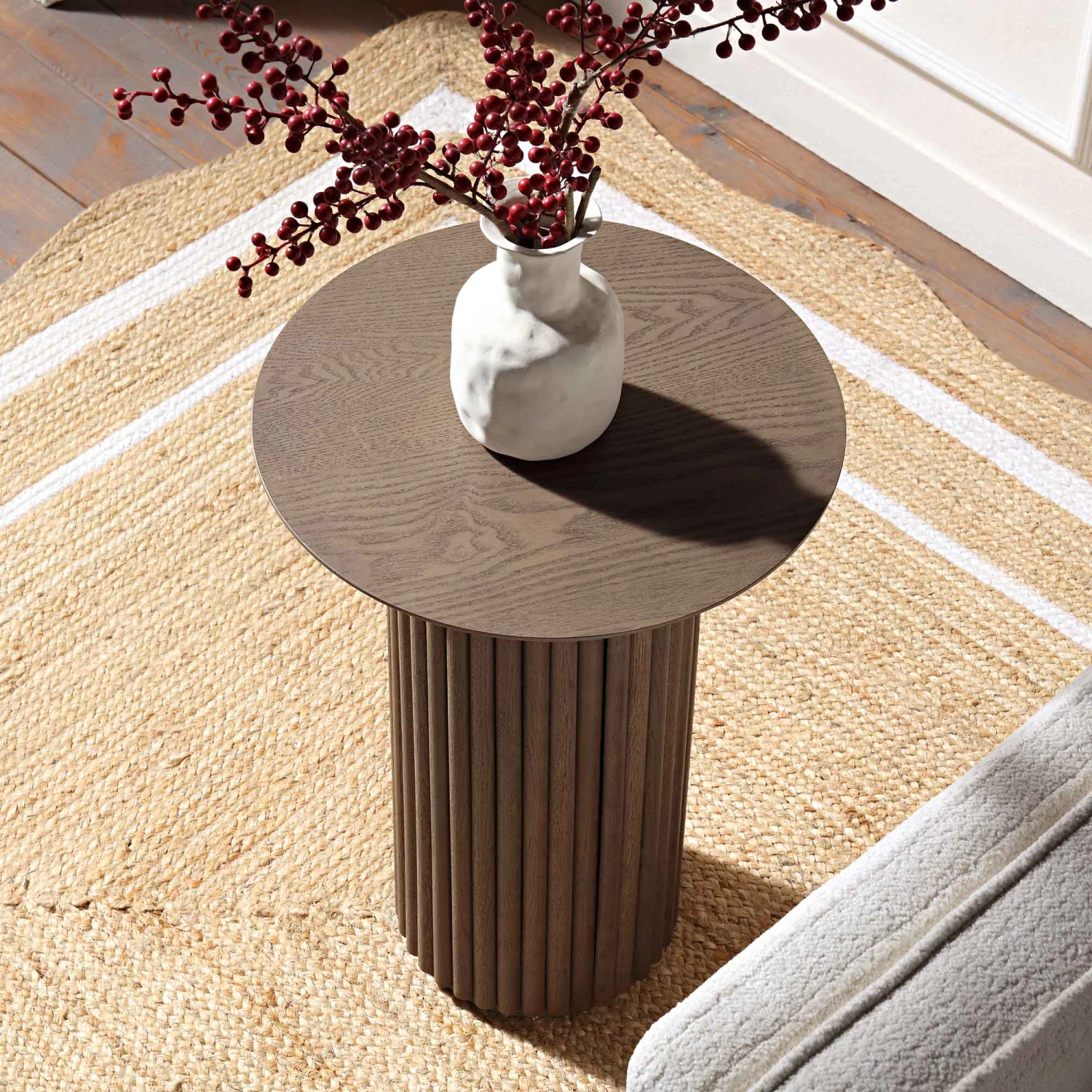 Maru Oak Round Side Table, Silver Oak 2 Maru Oak Round Side Table, Silver Oak - Image 2