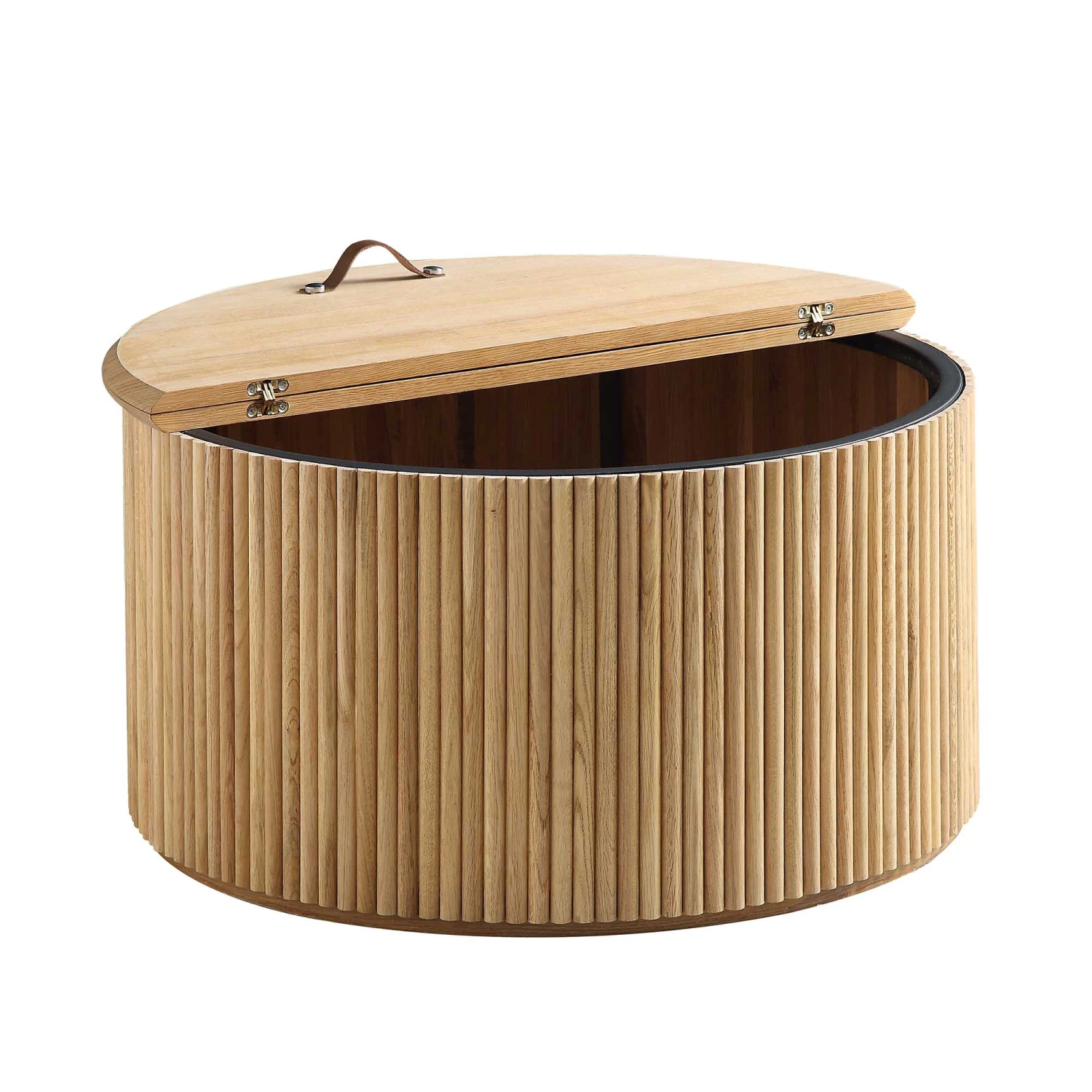 Maru Oak Round Coffee Table With Storage, Oak 7 Maru Oak Round Coffee Table With Storage, Oak - Image 7