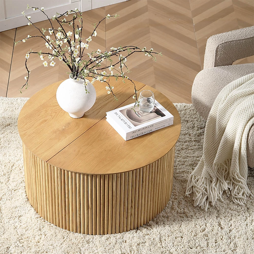 Maru Oak Round Coffee Table With Storage, Oak 2 Maru Oak Round Coffee Table With Storage, Oak - Image 2