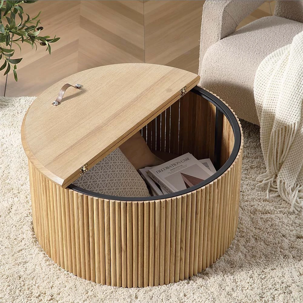 Maru Oak Round Coffee Table With Storage, Oak 3 Maru Oak Round Coffee Table With Storage, Oak - Image 3