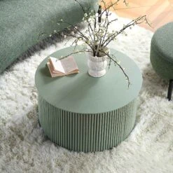 Maru Oak Round Coffee Table With Storage, Sage Green -Best Furniture Shop BSD 140 SAGE scene2