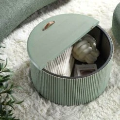 Maru Oak Round Coffee Table With Storage, Sage Green -Best Furniture Shop BSD 140 SAGE scene3