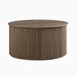 Maru Oak Round Coffee Table With Storage, Silver Oak -Best Furniture Shop BSD 140 SILK WB1