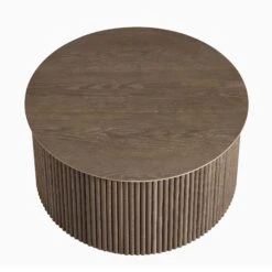 Maru Oak Round Coffee Table With Storage, Silver Oak -Best Furniture Shop BSD 140 SILK WB2
