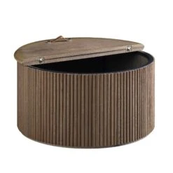 Maru Oak Round Coffee Table With Storage, Silver Oak -Best Furniture Shop BSD 140 SILK WB3