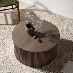 Maru Oak Round Coffee Table With Storage, Silver Oak -Best Furniture Shop BSD 140 SILK scene1