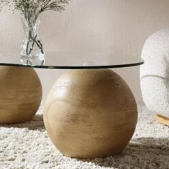 Sveti Curved Glass Coffee Table, Natural -Best Furniture Shop BSD 142 OAK scene2