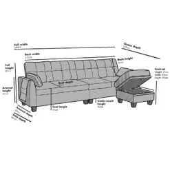 Brunswick Large 4-Seater Storage Chaise Sofa In Dark Grey -Best Furniture Shop Brunswick DIMS 1