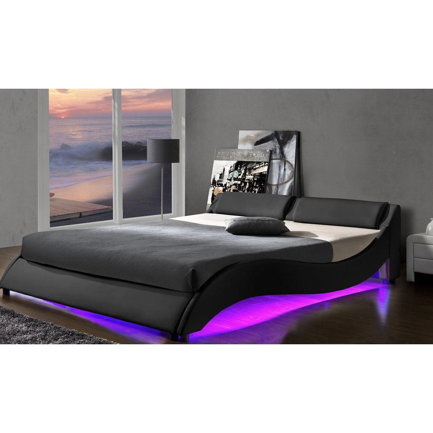 CORVUS Faux Leather Upholstered Bed Frame With Underbed LED Lights, Black 16 CORVUS Faux Leather Upholstered Bed Frame With Underbed LED Lights, Black - Image 16