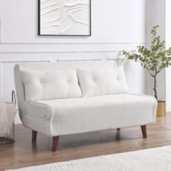 Algo Sofabed With Cushions In Beige Teddy Fabric 2 Seater