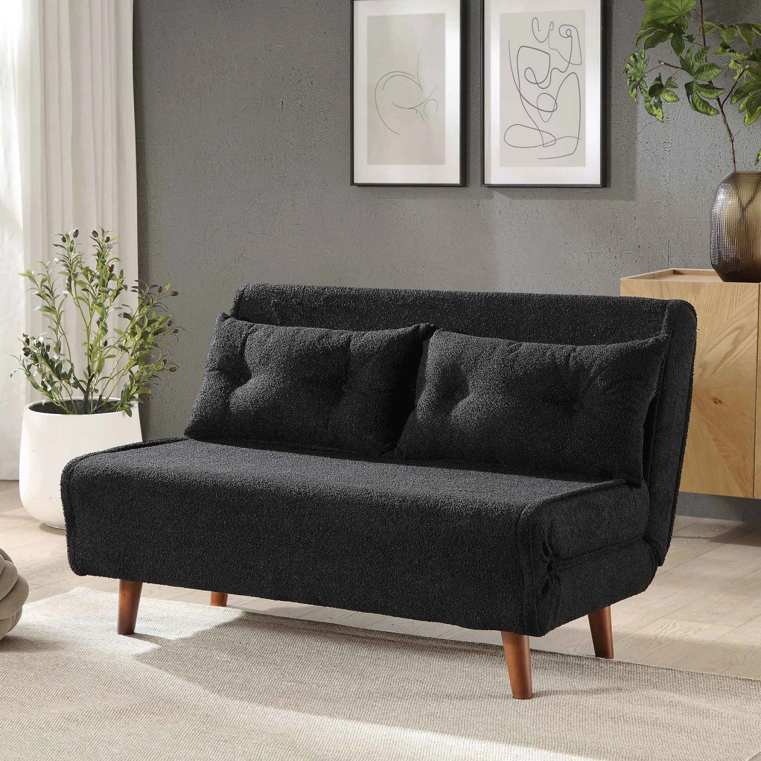 Algo Sofabed With Cushions In Charcoal Teddy Fabric 2 Seater 1 Algo Sofabed With Cushions In Charcoal Teddy Fabric 2 Seater
