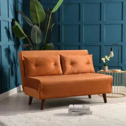 Algo Sofabed With Cushions In Orange Velvet 2 Seater