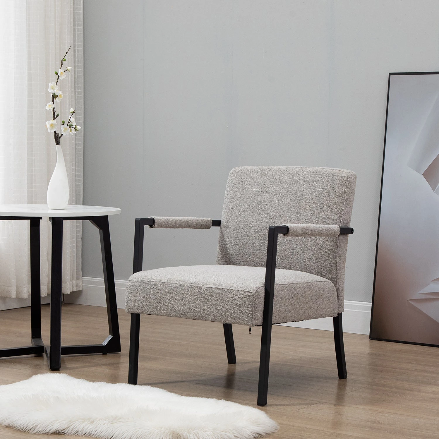 Hatton Steel Frame Boucle Accent Chair (Grey) 1 Hatton Steel Frame Boucle Accent Chair (Grey)