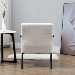 Hatton Steel Frame Boucle Accent Chair (White) -Best Furniture Shop DCH 1064A WHITE BOUCLE 4