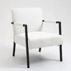 Hatton Steel Frame Boucle Accent Chair (White) -Best Furniture Shop DCH 1064A WHITE BOUCLE 5