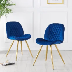 Set Of 2 Cosford Diamond Stitch Dining Chairs (Blue Velvet)