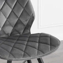 Set Of 2 Ampney Velvet Diamond Stitch Dining Chairs With Metal Legs (Dark Grey Velvet) -Best Furniture Shop DCH 2097 GREY VEL 2P 20 7