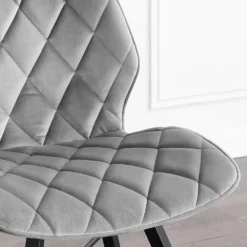 Set Of 2 Ampney Diamond Stitch Light Grey Velvet Dining Chair Set Of 2 With Metal Legs -Best Furniture Shop DCH 2097 LIGHTGREY VEL 2P 20 7
