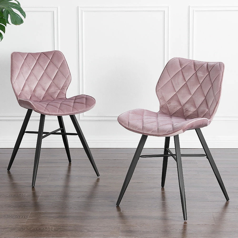 Set Of 2 Ampney Velvet Diamond Stitch Dining Chairs With Metal Legs (Dusty Pink Velvet) 1 Set Of 2 Ampney Velvet Diamond Stitch Dining Chairs With Metal Legs (Dusty Pink Velvet)