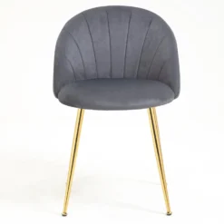 Milverton Pair Of 2 Velvet Dining Chairs With Golden Chrome Legs (Grey) -Best Furniture Shop DCH 2113 GREY VEL 2P 3