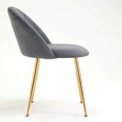 Milverton Pair Of 2 Velvet Dining Chairs With Golden Chrome Legs (Grey) -Best Furniture Shop DCH 2113 GREY VEL 2P 4