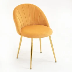 Milverton Pair Of 2 Velvet Dining Chairs With Golden Chrome Legs (Mustard) -Best Furniture Shop DCH 2113 MUSTARD VEL 2P 2