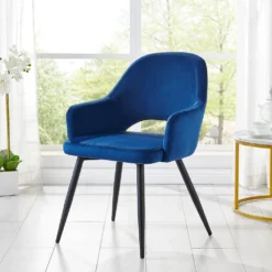 Belvoir Velvet Dining Chair With Metal Legs (Blue Velvet)