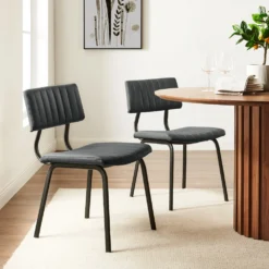 Charlecote Set Of 2 Fluted Dining Chairs (Dark Grey PU)