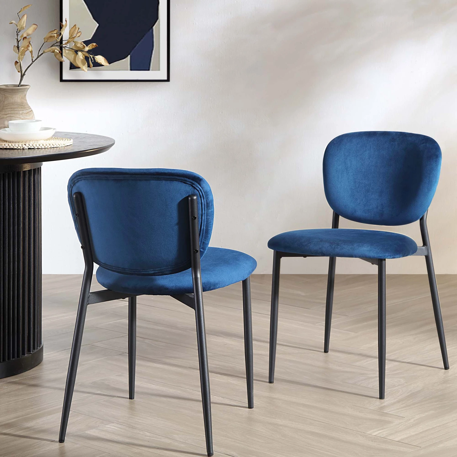 Kelmarsh Set Of 2 Navy Blue Velvet Upholstered Dining Chairs 1 Kelmarsh Set Of 2 Navy Blue Velvet Upholstered Dining Chairs