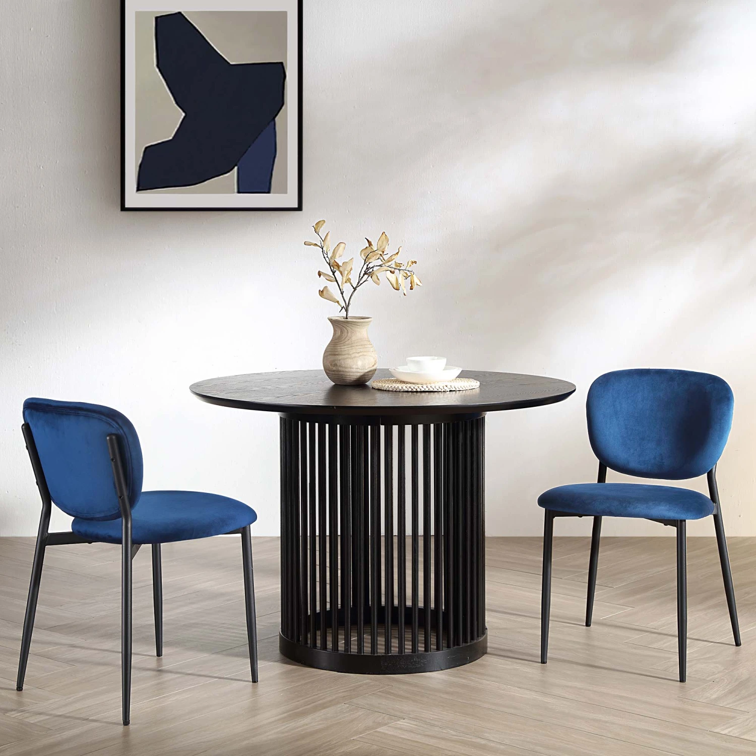 Kelmarsh Set Of 2 Navy Blue Velvet Upholstered Dining Chairs 2 Kelmarsh Set Of 2 Navy Blue Velvet Upholstered Dining Chairs - Image 2