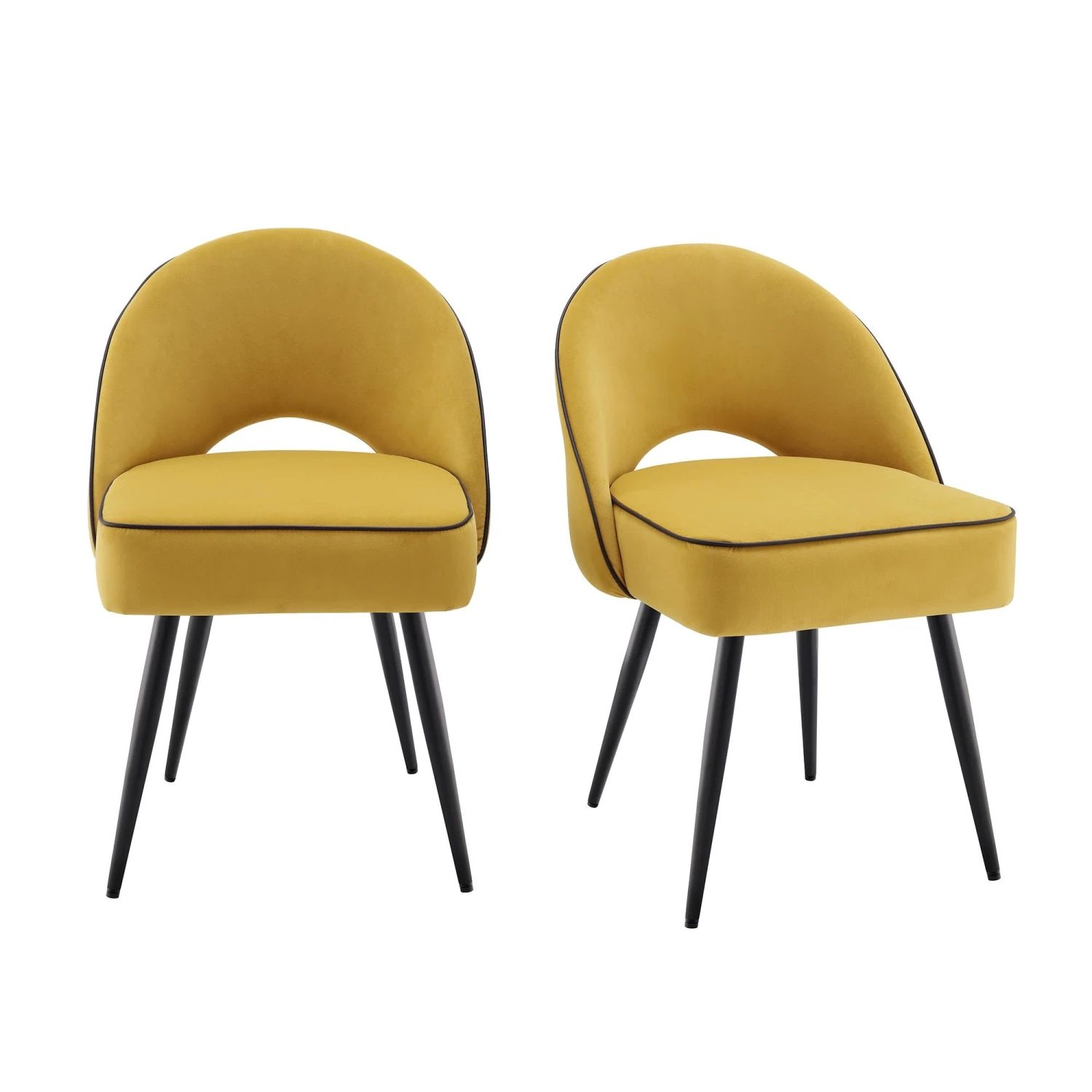 Oakley Set Of 2 Mustard Yellow Velvet Upholstered Dining Chairs With Piping 2 Oakley Set Of 2 Mustard Yellow Velvet Upholstered Dining Chairs With Piping - Image 2