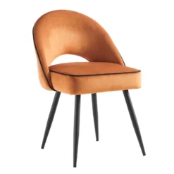 Oakley Set Of 2 Orange Velvet Upholstered Dining Chairs With Contrast Piping -Best Furniture Shop DCH 2138 ORANGE VEL 2P WB2