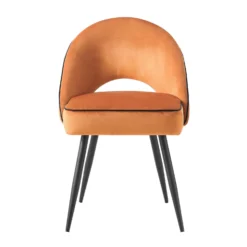 Oakley Set Of 2 Orange Velvet Upholstered Dining Chairs With Contrast Piping -Best Furniture Shop DCH 2138 ORANGE VEL 2P WB3