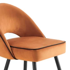 Oakley Set Of 2 Orange Velvet Upholstered Dining Chairs With Contrast Piping -Best Furniture Shop DCH 2138 ORANGE VEL 2P detail1