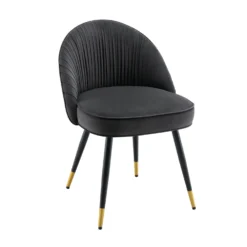 Miyae Set Of 2 Pleated Charcoal Velvet Upholstered Dining Chairs 16 Miyae Set Of 2 Pleated Charcoal Velvet Upholstered Dining Chairs -Best Furniture Shop DCH 2144 CHARCOAL VEL 2P WB2